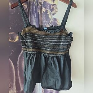 OLD NAVY Size XL Black Multi Stitch Sleeveless Rear Smocked Babydoll‎ Top